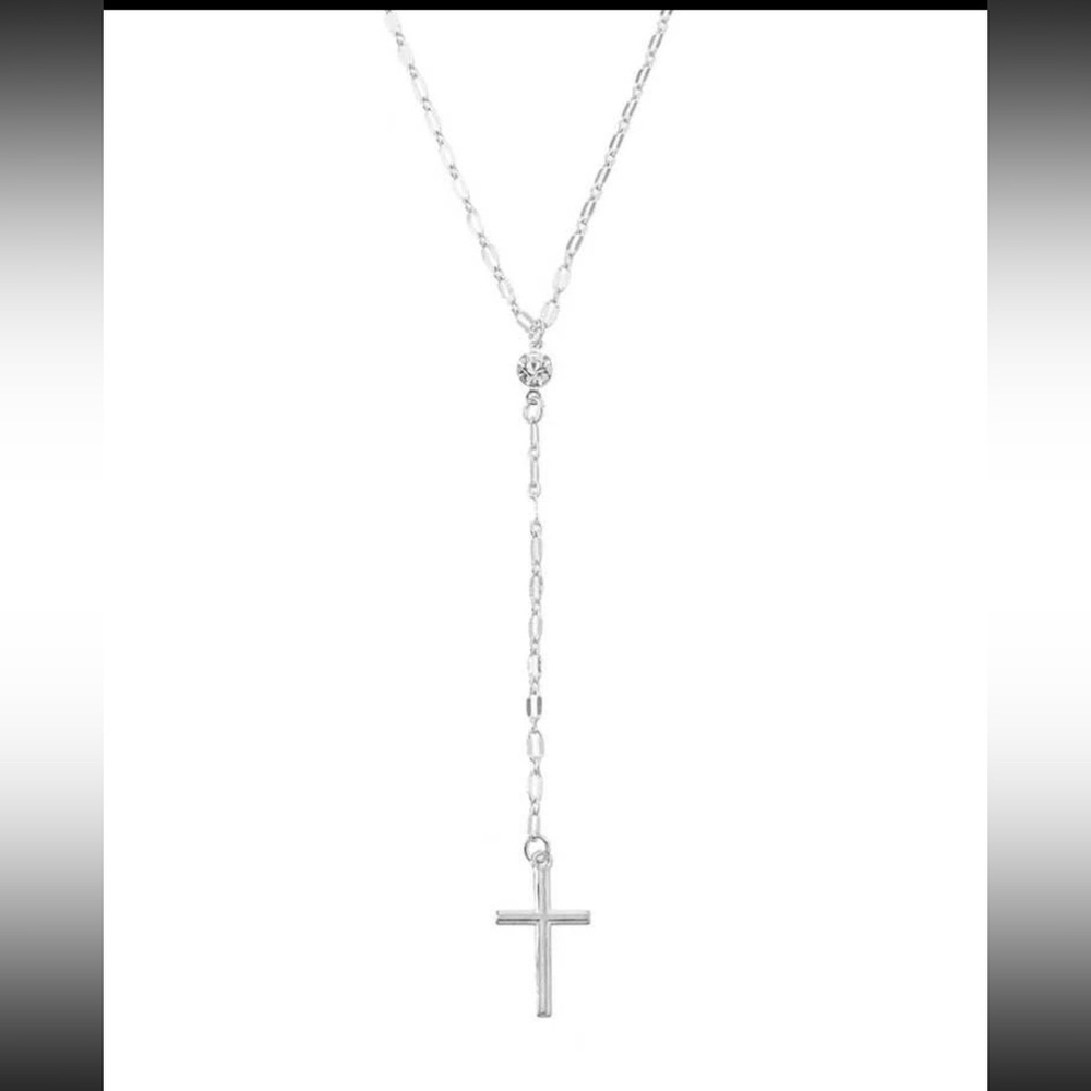 Silver Y Lariat Necklace, Silver Cross Necklace, Lariat Cross Necklace - Picture 3 of 3